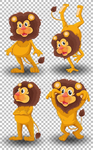 Free Vector set of cute lion on transparent background