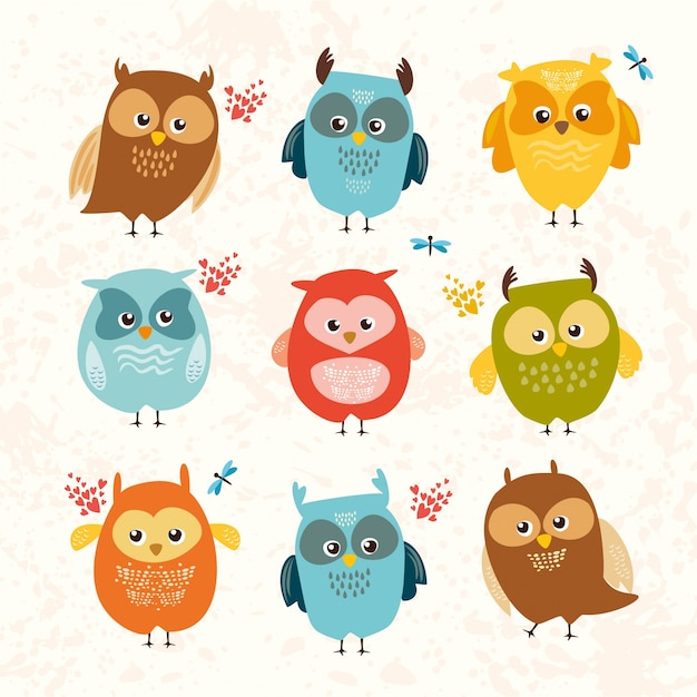 Set cute owls