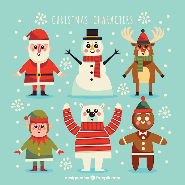 Set of cute retro christmas characters