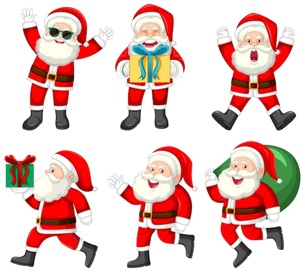 Free Vector set of cute santa claus cartoon character