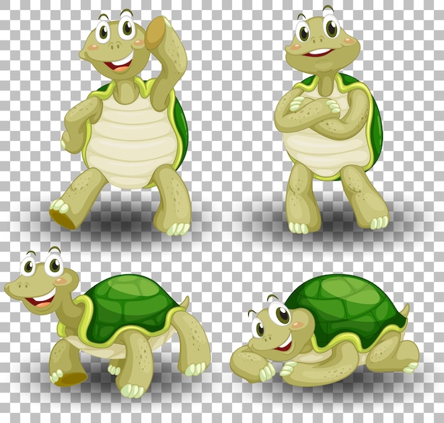 Free vector set of cute turtle on transparent