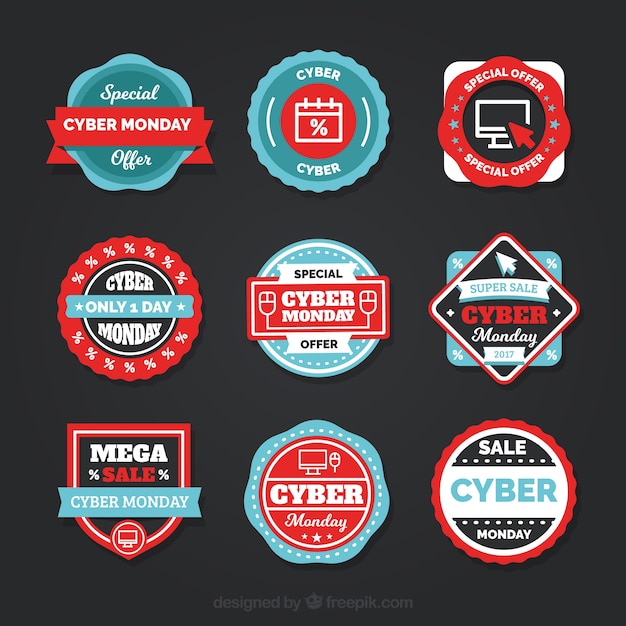 Free vector set of cyber monday stickers in vintage style