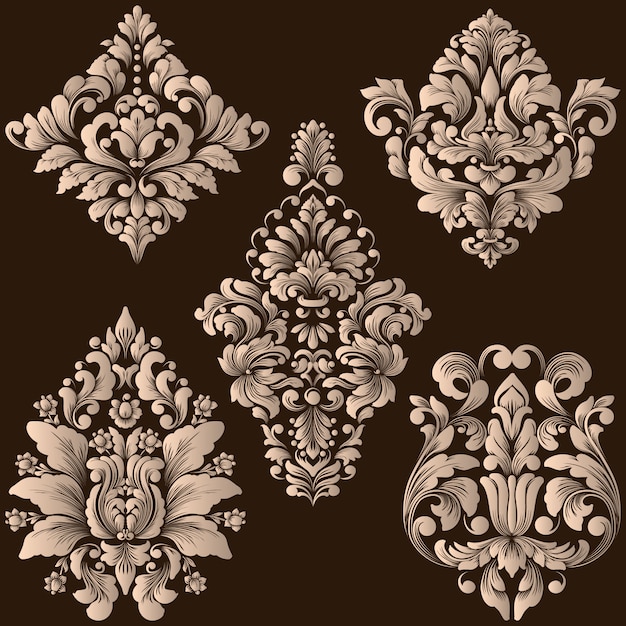 Set of damask ornamental elements