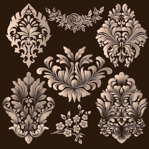 set of damask ornamental elements.