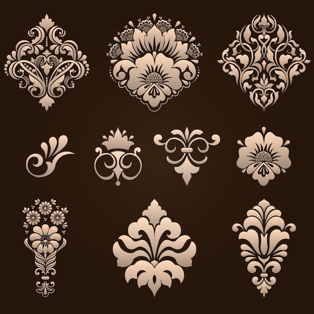 Free vector set of damask ornamental elements