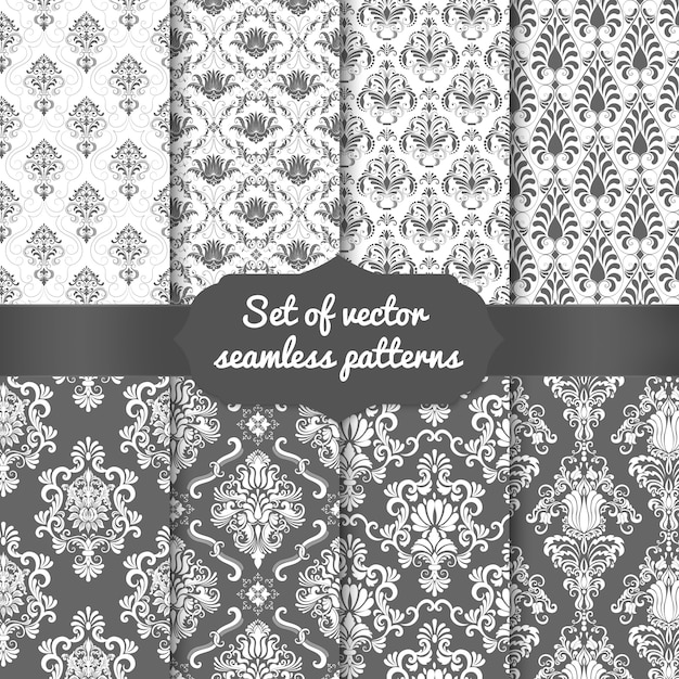 Set of damask seamless pattern backgrounds. Classical luxury old fashioned damask ornament