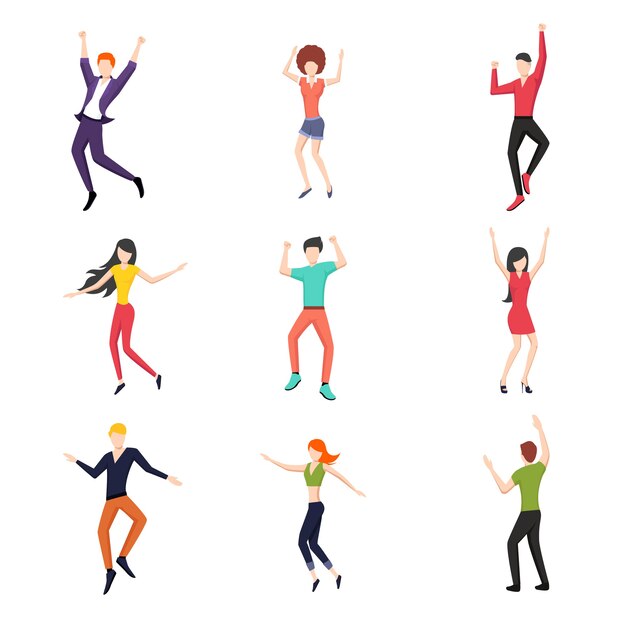 Set of dancing people in flat style.