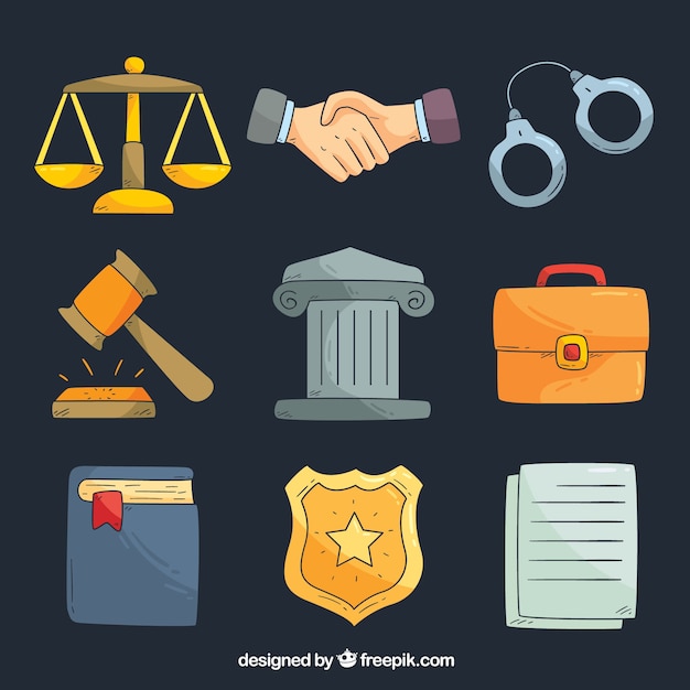 Free Vector set de elementos de derecho y justicia 