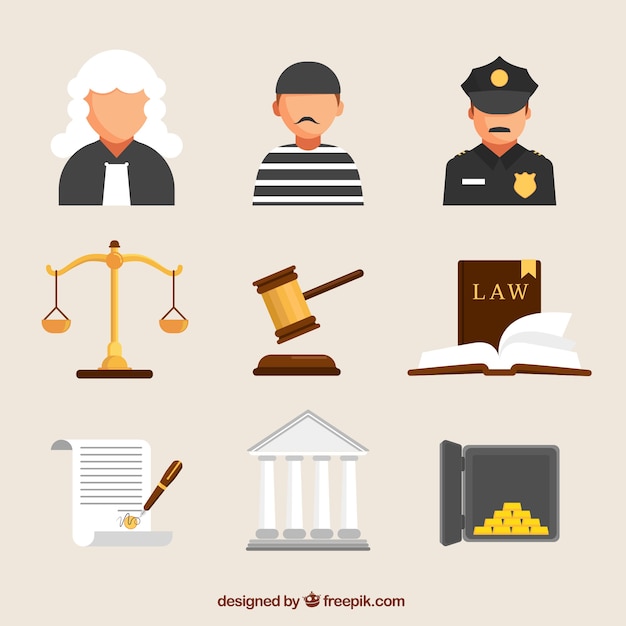 Free Vector set de elementos de derecho y justicia 