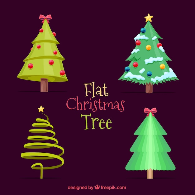 Set of decorative christmas trees with ornaments