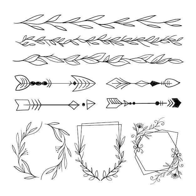 Set of decorative ornamental elements