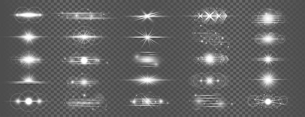 Free Vector set of decorative white laser background with shiny light effect