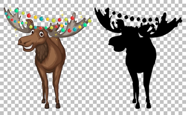 Free Vector set of deer cartoon and and its silhouette