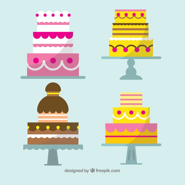 Free Vector set of delicious cake in flat style