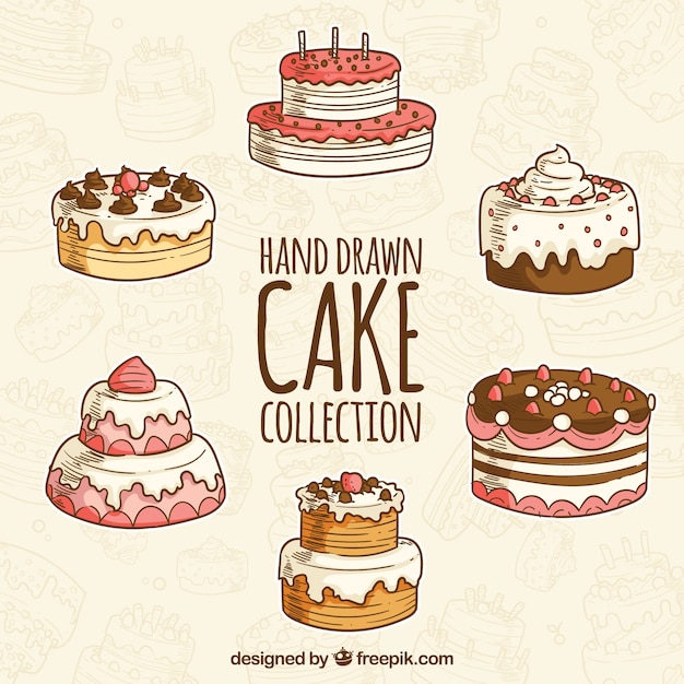 Free Vector set of delicious cake in hand drawn style