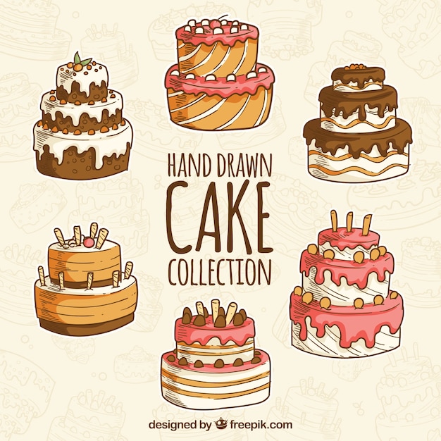 Free Vector set of delicious cake in hand drawn style