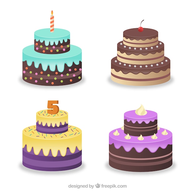 Set of delicious cakes in flat style