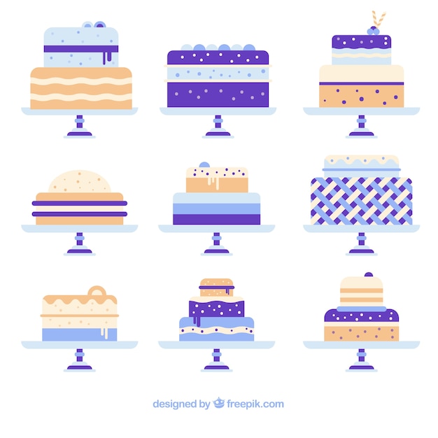 Free Vector set of delicious cakes with glaze and cream