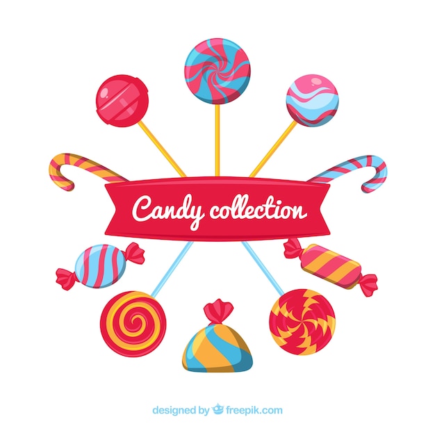 Free Vector set of delicious candies in flat style