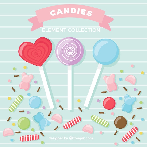 Free Vector set of delicious candies in flat style