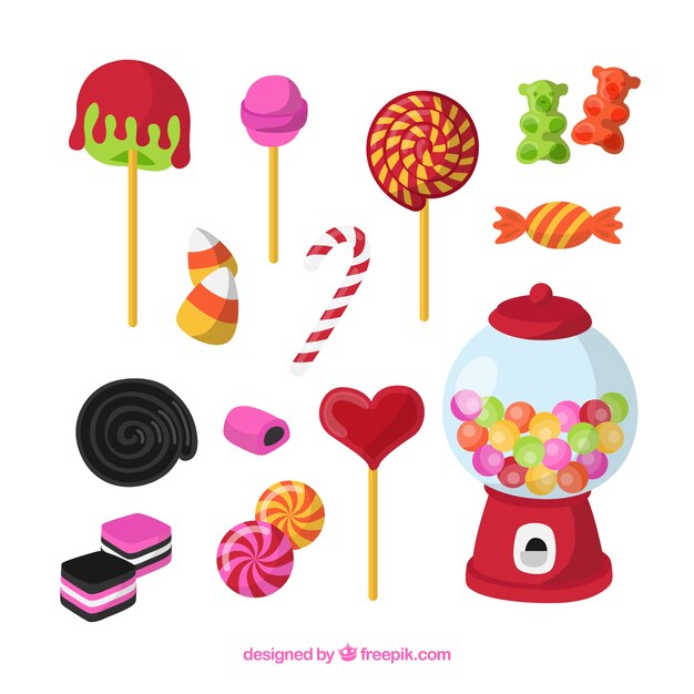 Set of delicious candies in flat style