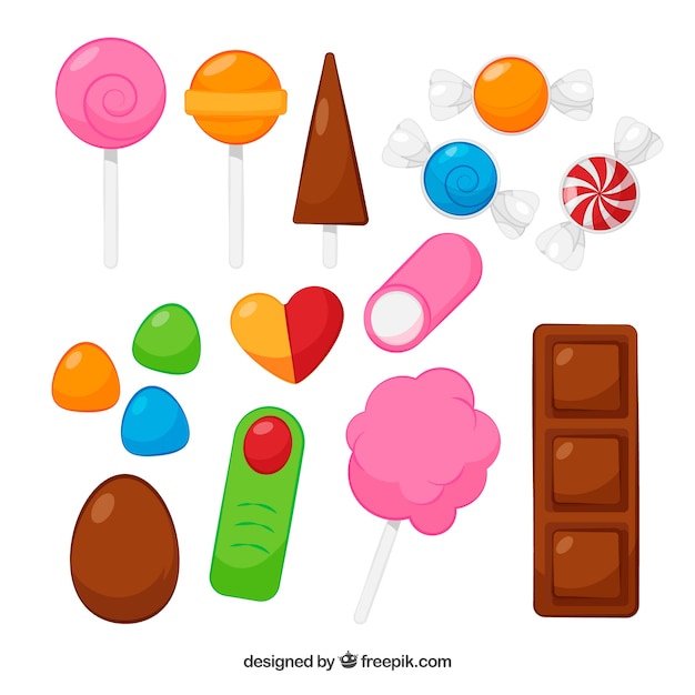 Set of delicious candies in flat style