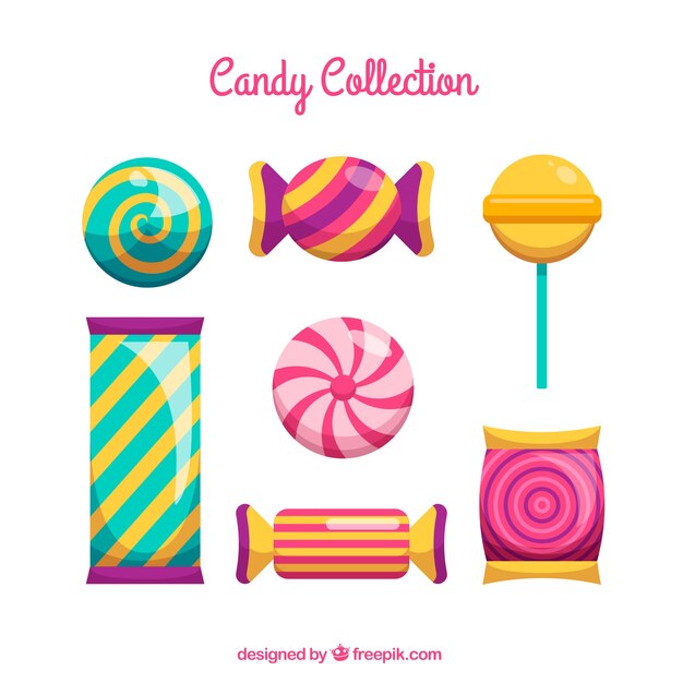 Set of delicious candies in flat style