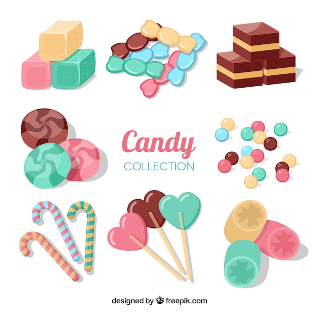 Set of delicious candies in flat style