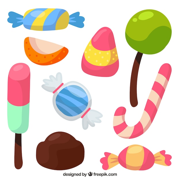 Set of delicious candies in flat style