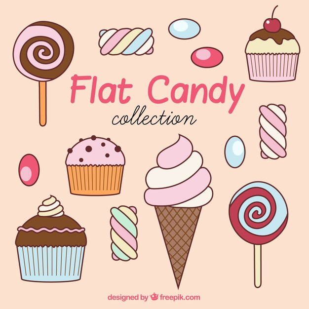 Set of delicious candies in flat style