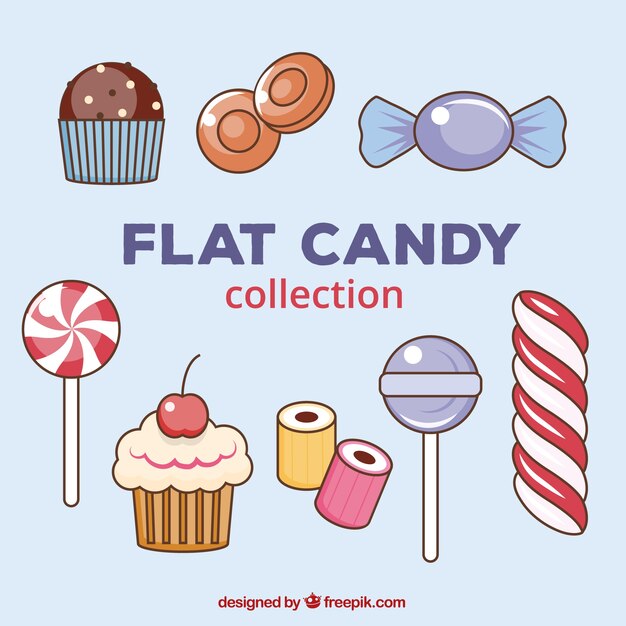 Set of delicious candies in flat style