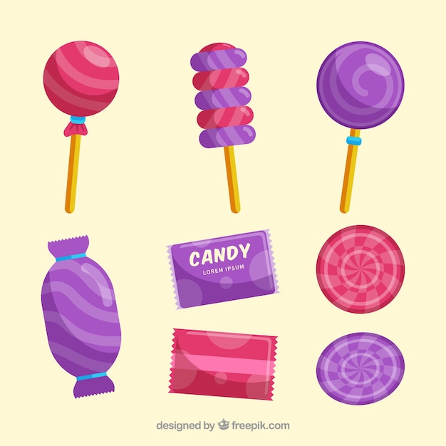 Set of delicious candies in flat style