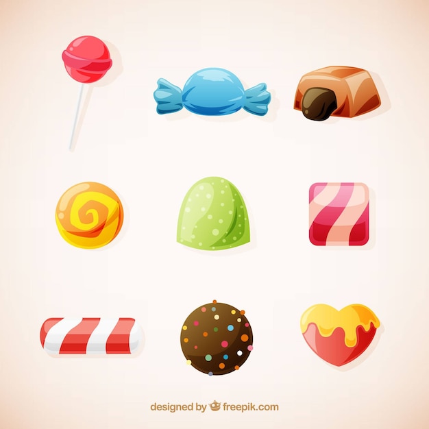 Set of delicious candies in flat style