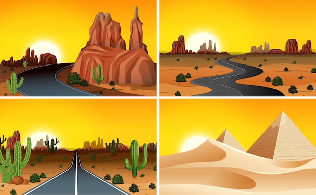 Free Vector set of desert landscape