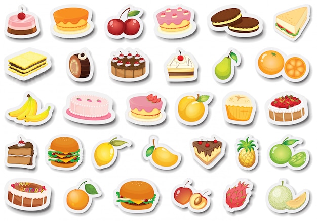 Set of dessert and fruit sticker