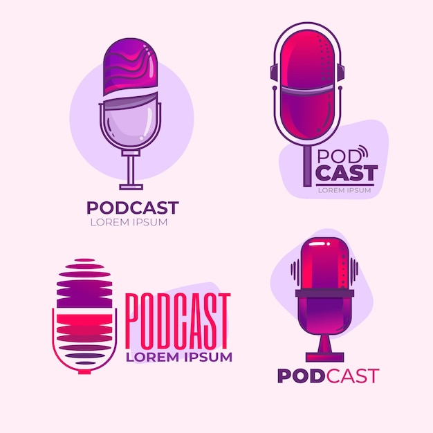 Set of detailed podcast logos