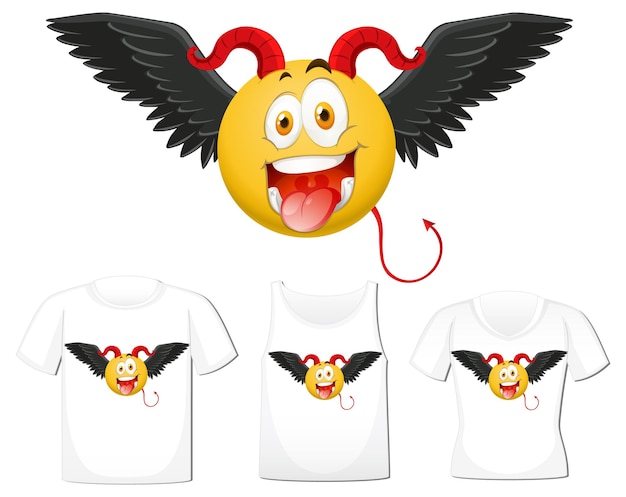 Free Vector set of devil emoticon with facial expression on shirt mockup