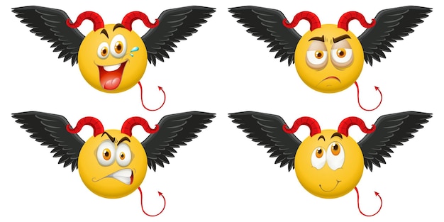 Set of devil emoticon with facial expression