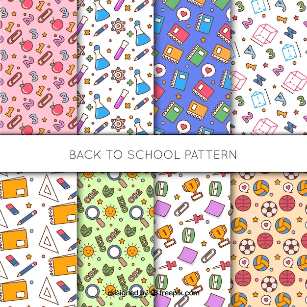 Set of different back to school patterns