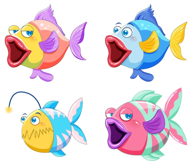 Free vector set of different big lips fishes