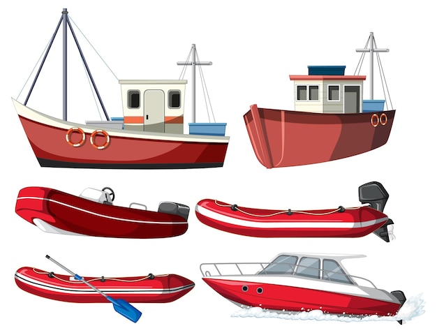 Set of different boats on white background