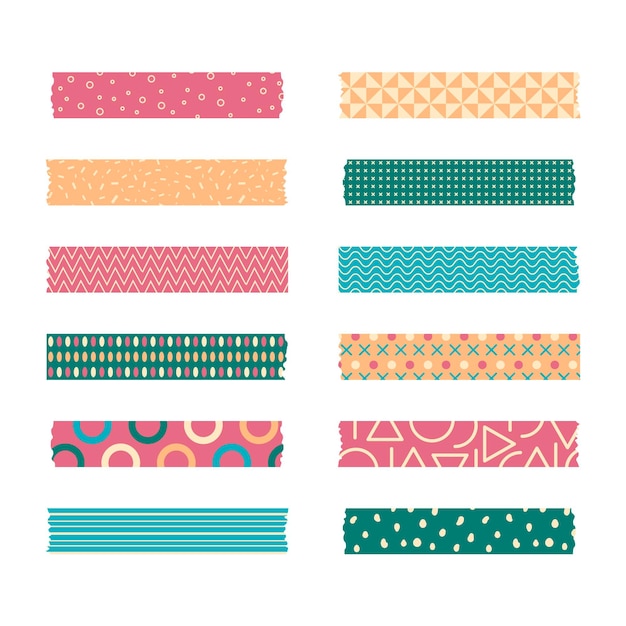 Free vector set of different colored flat washi tapes