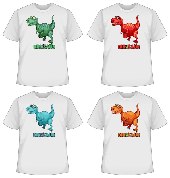 Free vector set of different colour dinosaur on t-shirts