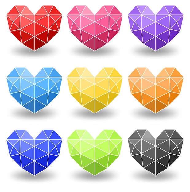 Free Vector set of different colour of geometric heart