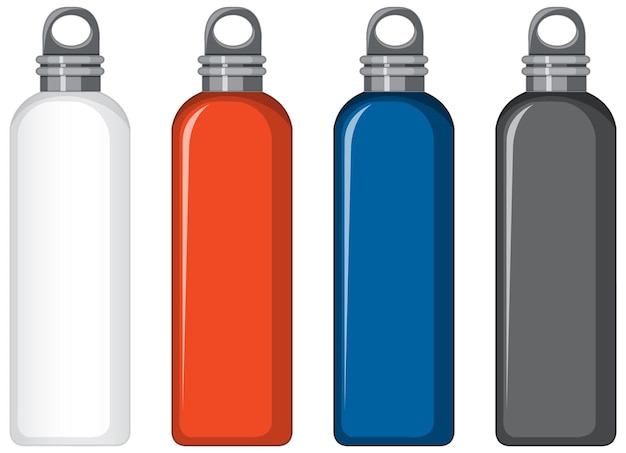 Free Vector set of different colour metal water bottles isolated