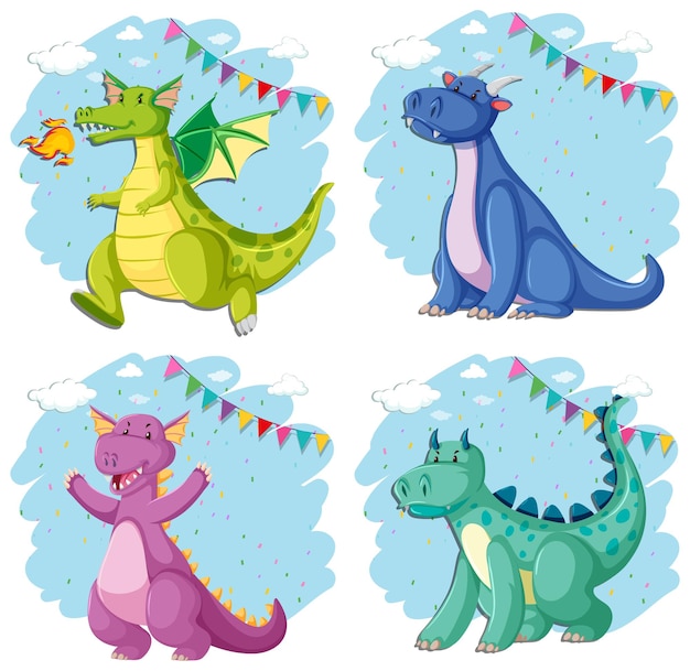 Set of different cute dragons cartoon