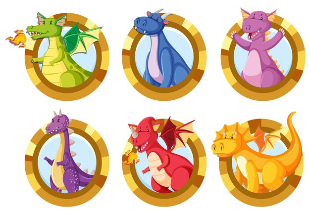 Set of different cute dragons cartoon