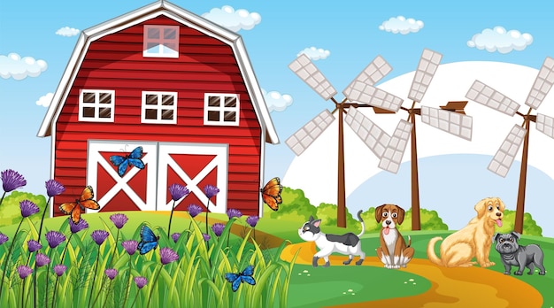 Free Vector set of different domestic animals in farm