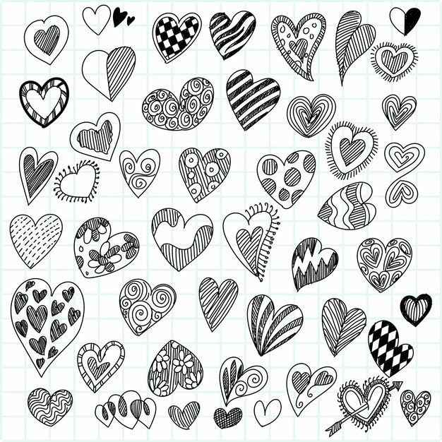 Set of different doodle hearts sketch design