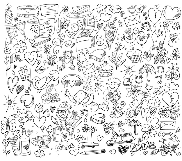 Free Vector set of different doodle hearts sketch design